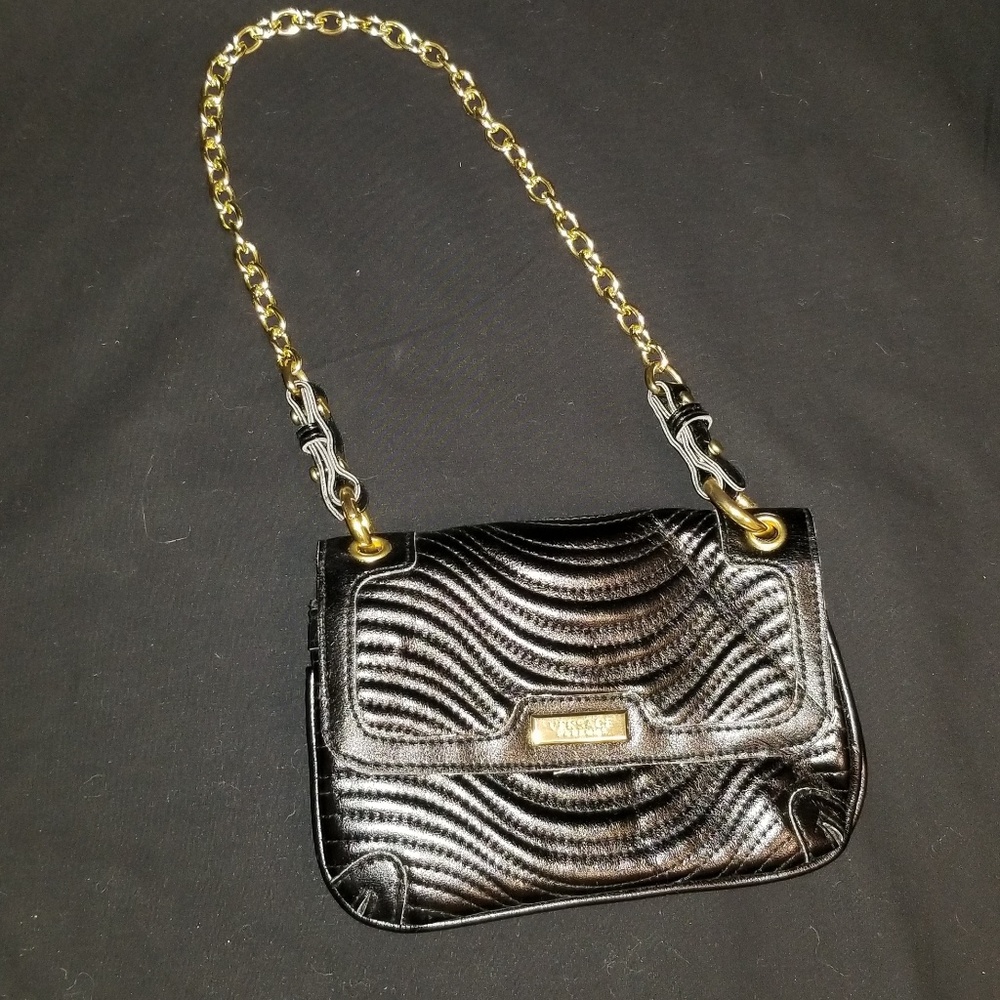Black Versace Perfumes Gold Chain Clutch
